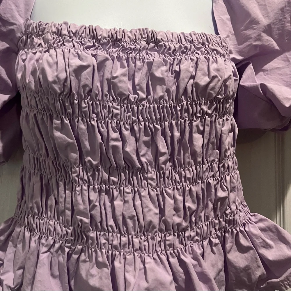 Astr Purple Princess Puff Sleeve corset waist Smocked‎ whimsical Blouse M